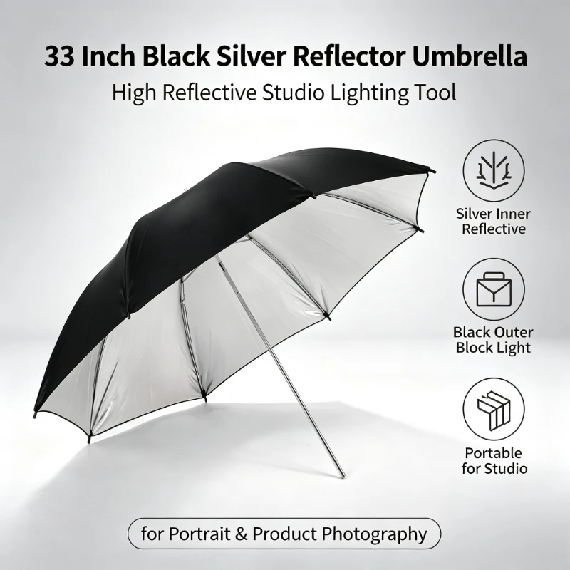 Photography Umbrella - Parapluie Réflecteur Noir Durable 33 Pouces